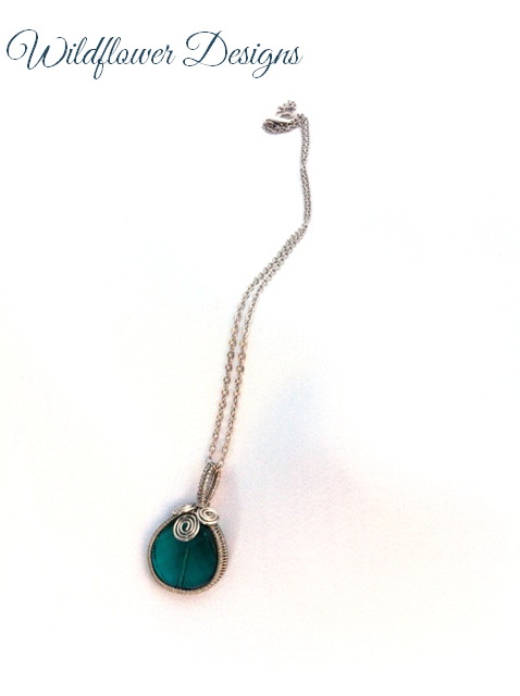 necklace crystal teal wire
